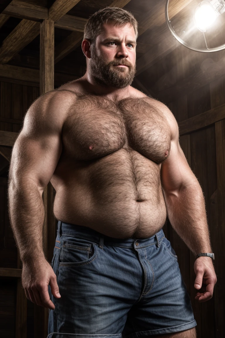 8KUHD HDR Very Extremely Realistic Very Detailed High Quality Create a professional studio-style Very Real photograph featuring a middle-aged daddy rugged muscle bears man , burly, very hairy, very beared big daddy muscle bear, and very realistic detailed rugged burly man and his husband in shorts. Very Realistic detailed shorts, very realistic hair, very realistic beards, very realistic thick chubby fat neck, very realistic neck lines, very realistic detailed neck, very realistic belly, very realistic burly chest, very realistic detailed hairy burly strong chest and arms, very realistic detailed hairy burly strong chest and arms, very realistic pecs, very realistic burly muscle bear body, very realistic nipples, very realistic burly muscle bear body, very realistic face, very realistic detailed face, very realistic eyes, very realistic detailed eyes, very realistic pupils, very realistic detailed pupils, very realistic nose, very realistic ears, very realistic facial features, very realistic burly arms, very realistic elbows, very realistic hands, very realistic pecs, very realistic belly, very realistic human man body, very realistic bellybutton, very realistic wrists, very realistic fingers, very realistic fingernails, very realistic shoulders, very realistic mouth, very realistic lips, very realistic detailed skin, very realistic skin, very realistic mens clothing, very realistic detailed mens clothing. Very Realistic Hairy Bearded Burly Muscle bear Photoshoot, A very realistic burly muscle bear man in a Far, in a very realistic romantic and virile Farm scene. Very Realistic Intricately Detailed, Utilize all appropriate realistic lighting techniques for studio photography" very realistic detailed Farm surroundings, very realistic surroundings lighting, No Deformities, captured with a 85mm lens by a world famous photographer, Very Ultra Realistic and Very Realistic Photograph, Clear HDR Quality full with very realistic real details