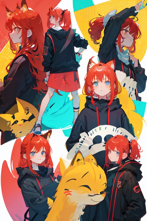 vtuber model base sheet, com fox eyes, redhead with yk2 clothes