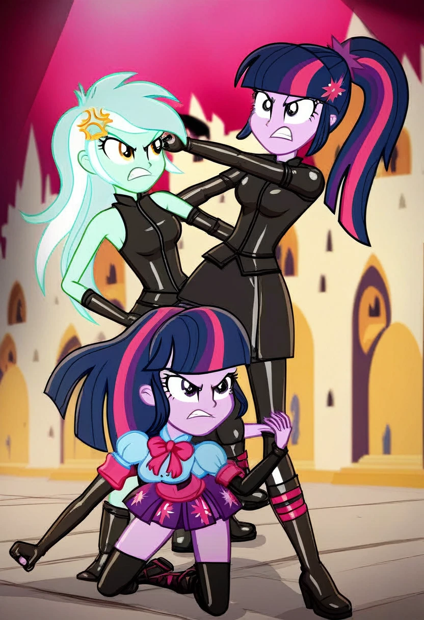 Eqg lyra  angry Black LaTeX costiumme in the castle Black. Fight Twilight sparkle 