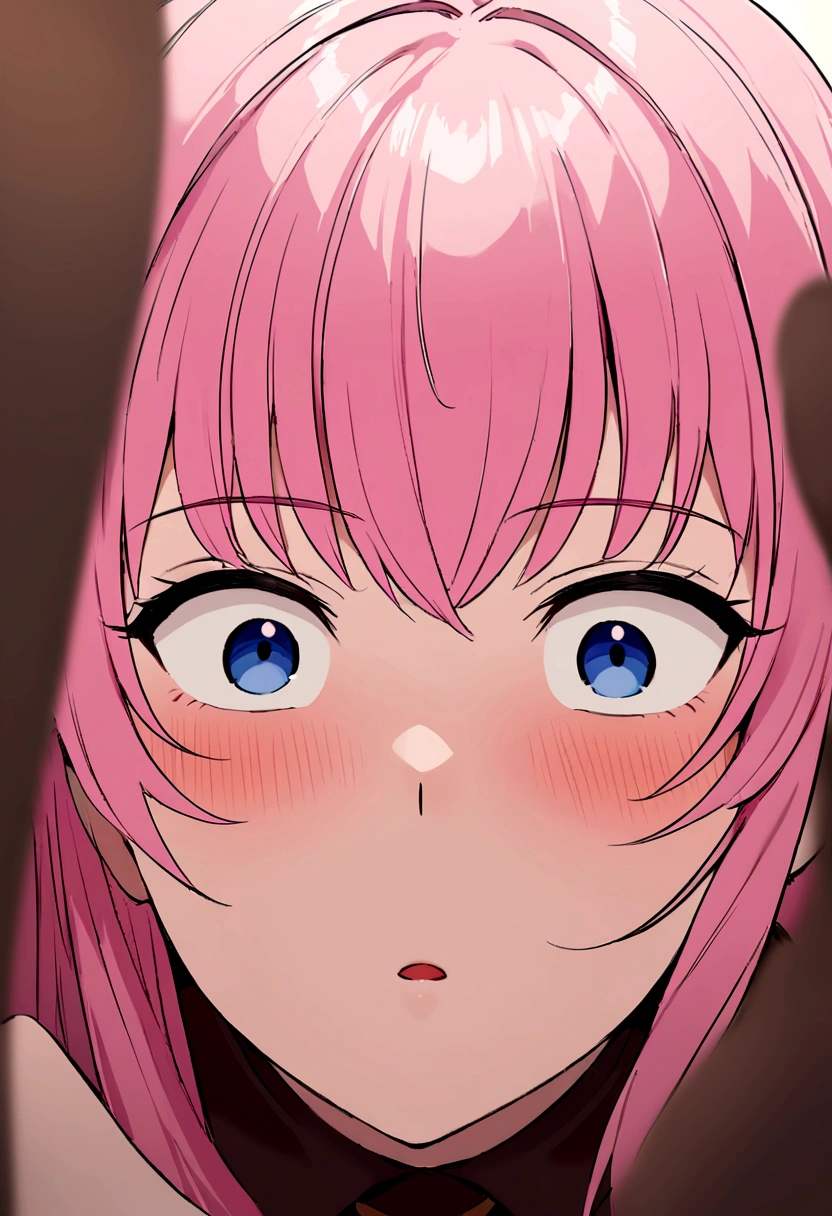 Close-up of face、Bury your face in the man&#39;s crotch、Staring Girl、Interested in size、be surprised、Hold your breath、Pink Hair、Twin Drill