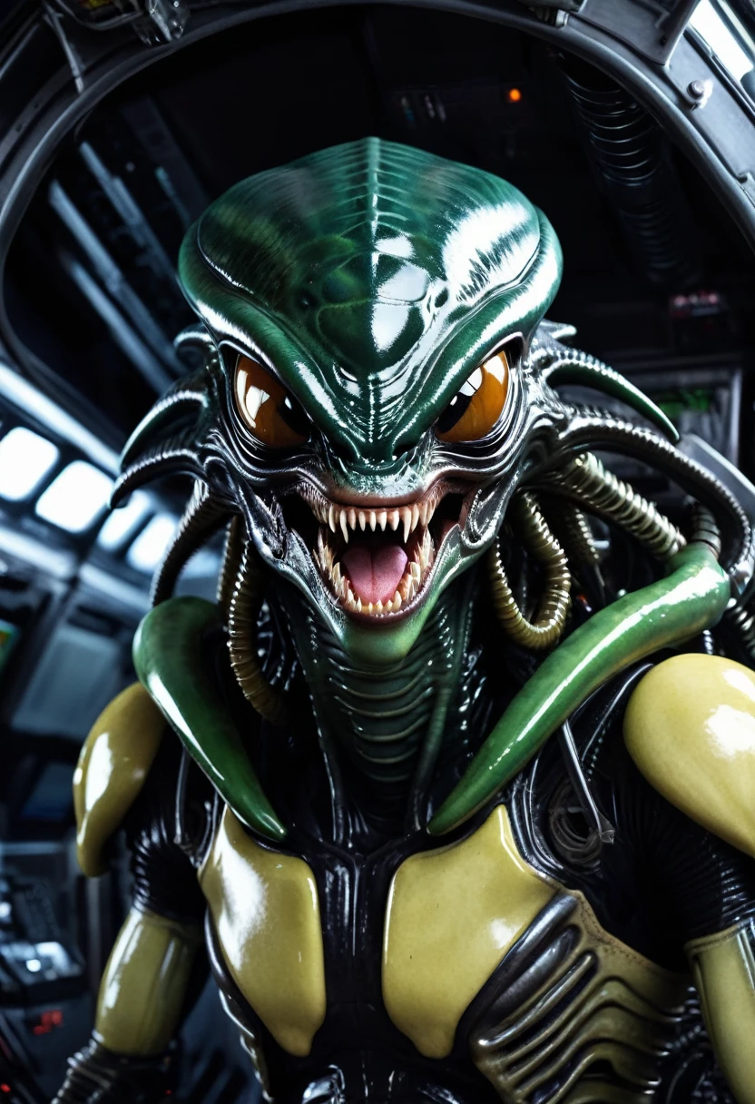 (((Extremely close-up Gremlins fused with a Xenomorph Alien the eighth passenger frontal images color images Splash Front images)))