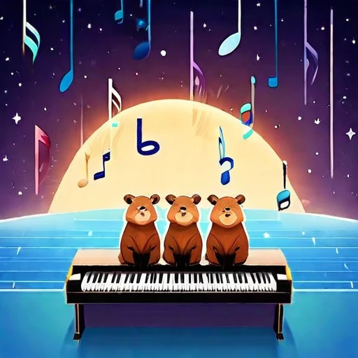 star space below huddled cute capybaras cutecapybara with piano and musical notes