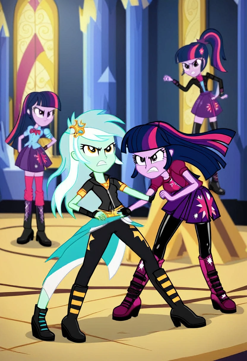 Eqg lyra angry Black LaTeX costiumme in the castle Black. Fight Twilight sparkle