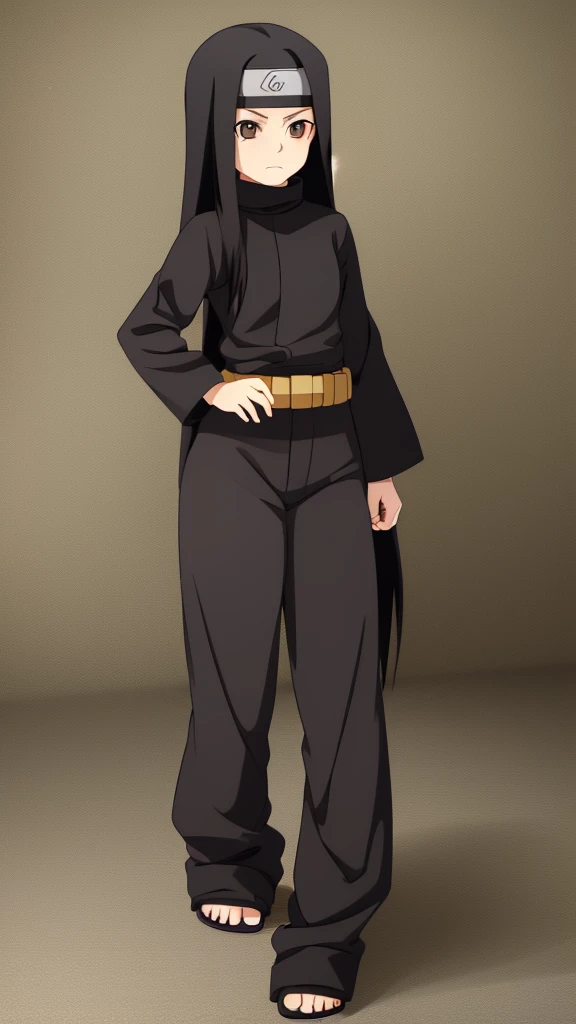 5 year old  Girl, Long black hair, Light brown  eyes, black turtleneck, Black pants, Naruto-style ninja outfit, 