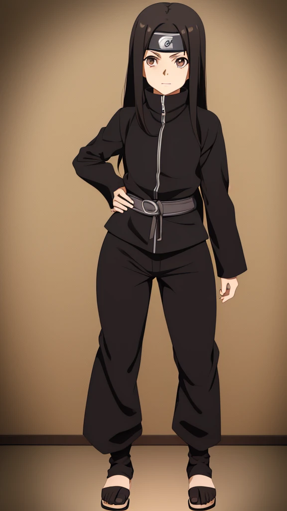 5 year old  Girl, Long black hair, Light brown  eyes, black turtleneck, Black pants, Naruto-style ninja outfit, 