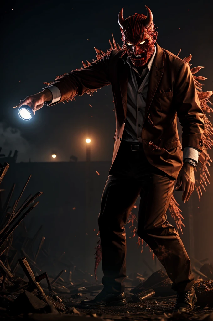 Create an image showing Dr. Federico transforming into a demon after being infected by the Demonite Virus.