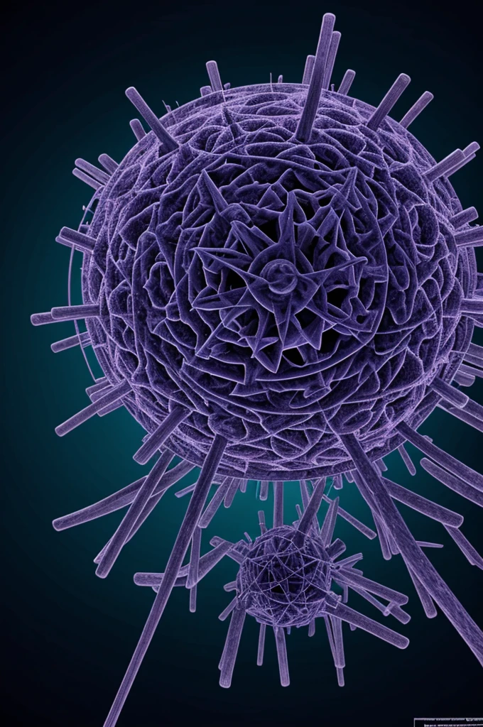 Generate an artistic representation of the microscopic structure of the Demonite Virus.