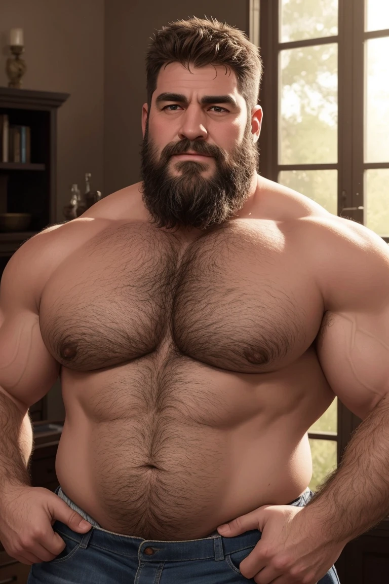 8KUHD Very Extremely Realistic Very Detailed High Quality Create a professional studio-style photograph featuring two middle-aged daddy muscle bears , burly, very hairy, very beared big daddy bear, and very realistic detailed rugged burly man and his husband in shorts. beards, very realistic hair, very realistic beards, very realistic thick chubby neck, very realistic neck lines, very realistic detailed neck, very realistic belly, very realistic burly chest, very realistic burly strong chest and arms, very realistic detailed hairy burly chest and arms, very realistic pecs, very realistic burly body, very realistic nipples, very realistic burly body, very realistic face, very realistic detailed face, very realistic eyes, very realistic detailed eyes, very realistic pupils, very realistic detailed pupils, very realistic nose, very realistic ears, very realistic facial features, very realistic burly arms, very realistic elbows, very realistic hands, very realistic wrists, very realistic fingers, very realistic fingernails, very realistic shoulders, very realistic mouth, very realistic lips, very realistic detailed skin, very realistic skin, very realistic mens clothing, very realistic detailed mens clothing. A very realistic man and his husband are kissing and loving each other in the bedroom, very realistically detailed kissing and loving each other in the bedroom, in a very realistic romantic and virile bedroom scene. Very Realistic Intricately Detailed, Utilize all appropriate realistic lighting techniques for studio photography" very realistic detailed bedroom surroundings, very realistic surroundings lighting, No Deformities, Very Ultra Realistic and Detailed Photograph, Clear HDR Quality