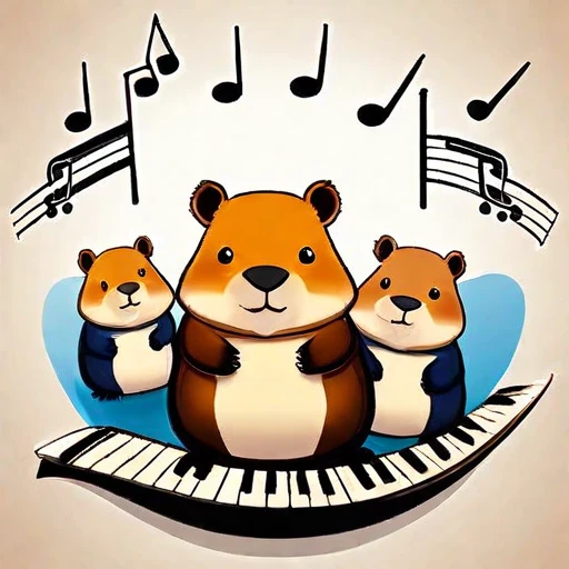 star space below huddled cute capybaras cutecapybara with piano and musical notes