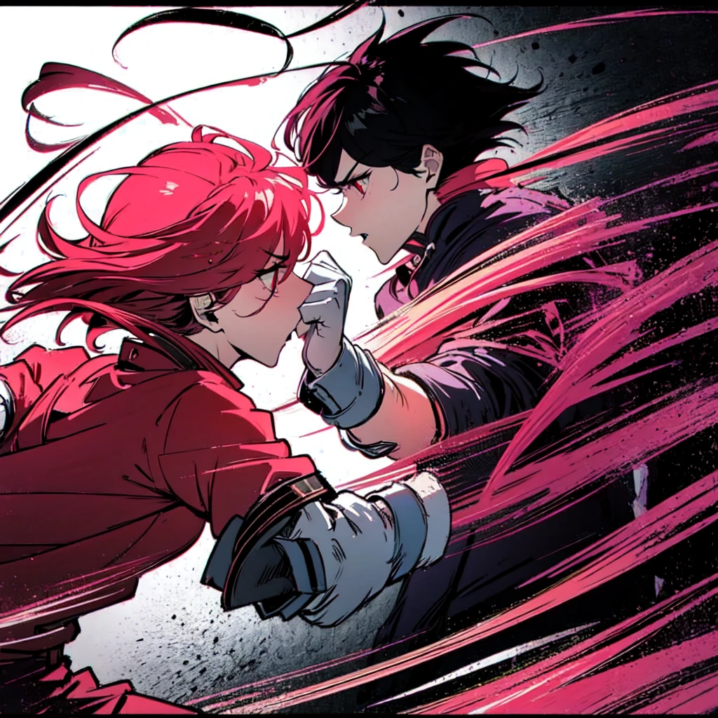 masterpiece,best quality,shadowboxing、Heavy fists, powerful explosive power, dynamic lines,uppercuts,Rough action lines,ferocious expression,Double Exposure,The clash of darkness and light,ninja,perfect girl,flames attached to the body, fight、glowing amber eyes,perfect detailed lighting,messy hair,punch,Cross Counter (The screen shattering effect appears where the fist strikes) fight scene