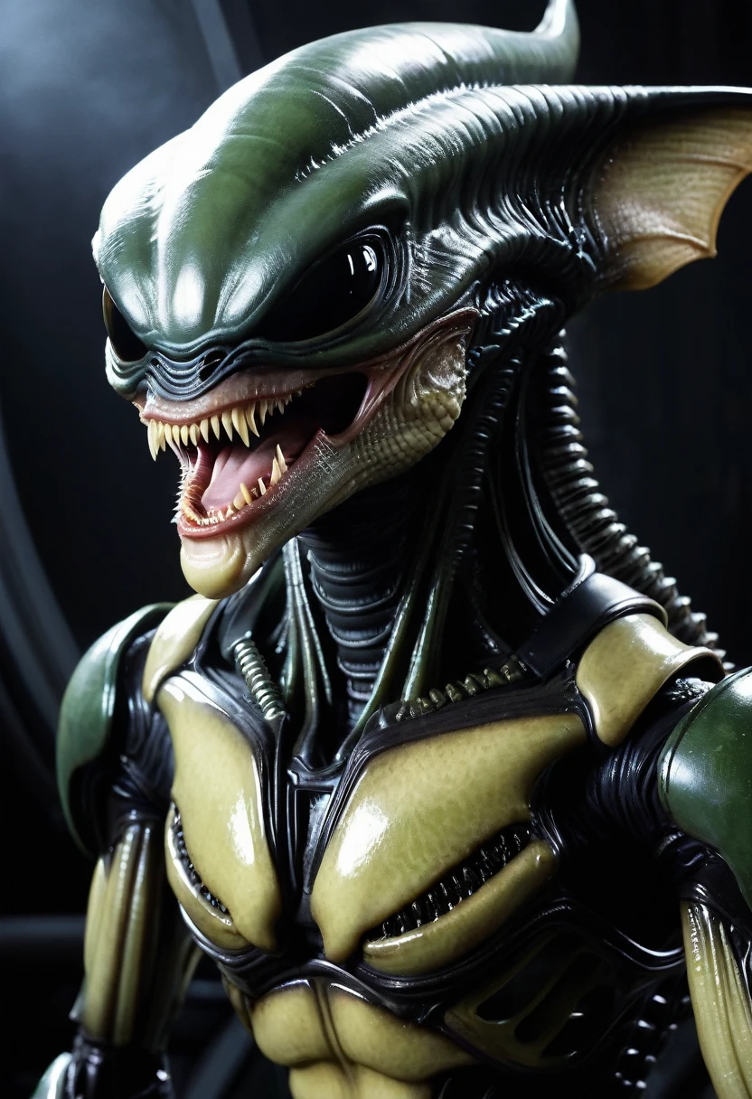 (((Extremely close-up Gremlins fused with a Xenomorph Alien the eighth passenger frontal images color images Splash Front images))),(((Gremlins)))),(((Bat Ears)))