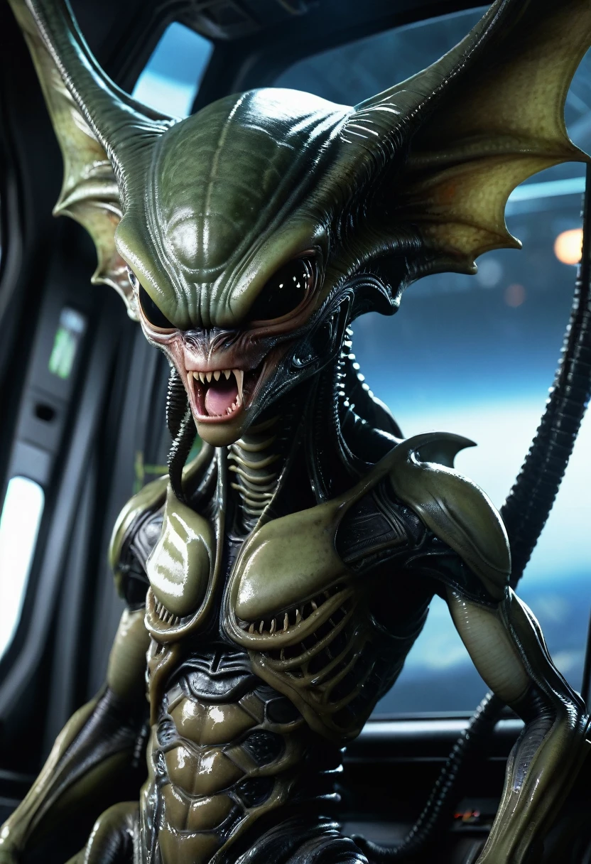 (((Extremely close-up Gremlins fused with a Xenomorph Alien the eighth passenger frontal images color images Splash Front images))),(((Gremlins)))),(((Bat Ears)))