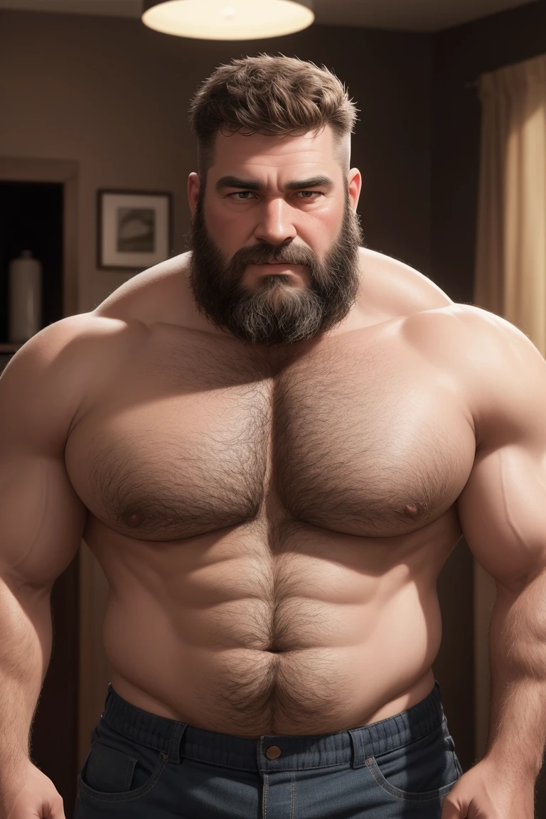 8KUHD Very Extremely Realistic Very Detailed High Quality Create a professional studio-style photograph featuring two middle-aged daddy muscle bears , burly, very hairy, very beared big daddy bear, and very realistic detailed rugged burly man and his husband in shorts. beards, very realistic hair, very realistic beards, very realistic thick chubby neck, very realistic neck lines, very realistic detailed neck, very realistic belly, very realistic burly chest, very realistic burly strong chest and arms, very realistic detailed hairy burly chest and arms, very realistic pecs, very realistic burly body, very realistic , very realistic burly body, very realistic face, very realistic detailed face, very realistic eyes, very realistic detailed eyes, very realistic pupils, very realistic detailed pupils, very realistic nose, very realistic ears, very realistic facial features, very realistic burly arms, very realistic elbows, very realistic hands, very realistic wrists, very realistic fingers, very realistic fingernails, very realistic shoulders, very realistic mouth, very realistic lips, very realistic detailed skin, very realistic skin, very realistic mens clothing, very realistic detailed mens clothing. A very realistic man and his husband are kissing and loving each other in the bedroom, very realistically detailed kissing and loving each other in the bedroom, in a very realistic romantic and virile bedroom scene. Very Realistic Intricately Detailed, Utilize all appropriate realistic lighting techniques for studio photography" very realistic detailed bedroom surroundings, very realistic surroundings lighting, No Deformities, Very Ultra Realistic and Detailed Photograph, Clear HDR Quality