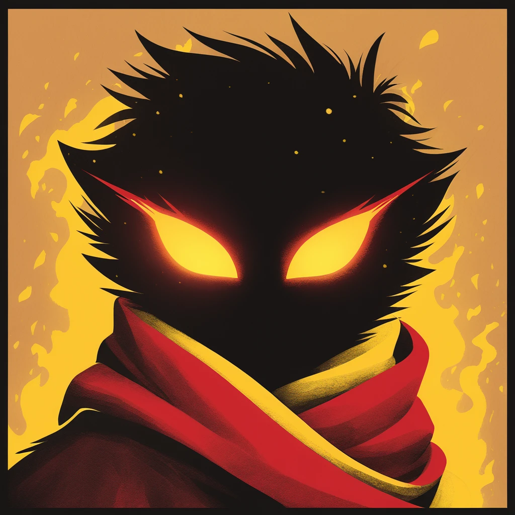 harry scarf red and yellow with glowing eyes in anthotype print art style