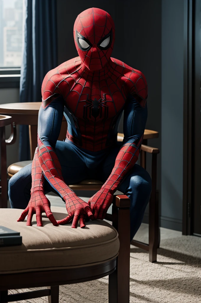 In the scene, Spider-Man sits on the chair and the second man wipes Spider-Man's head while Professor Spider-Man is supposed to be hypnotized