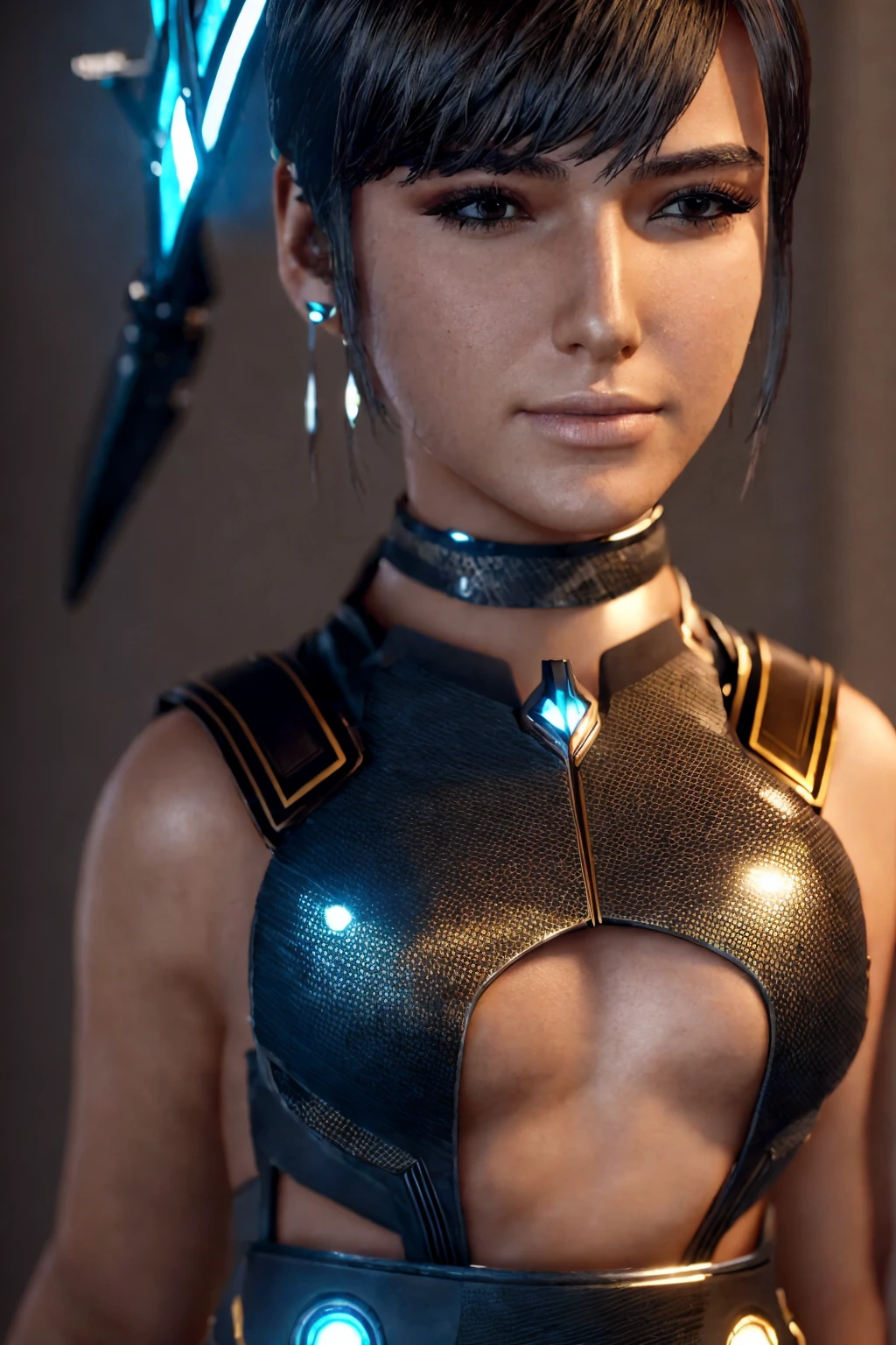 (Masterpiece, best quality),, 3d, render, Eve, stellar blade, short bob hair,  Brown hair, Brown eyes, portrait , unreal engine skin:0.3, hyperealistic hair, metahuman character,