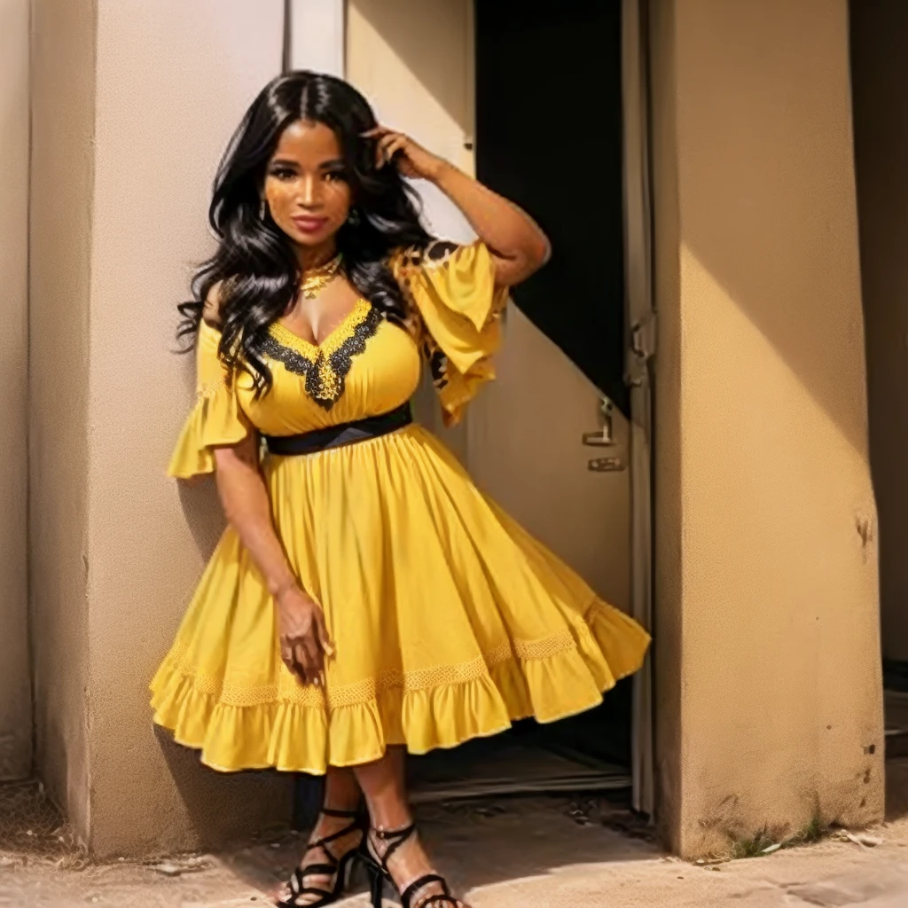 arafa woman posing in a yellow dress and black heels, looks like fabiula natal, 30-year-old woman from cuba, photo by full body, she is about 4 0 years old, she is about 40 years old, she is about 3 0 years old, she is about 30 years old, ela tem cerca de 50 anos