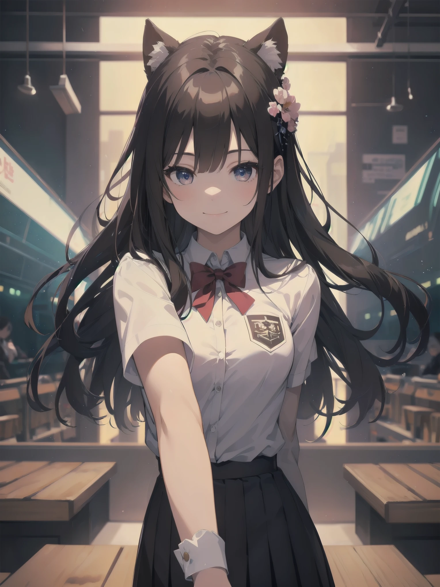 Masterpiece of detail, top quality, 1 girl, 独奏, Enhanced Dynamic Perspective,Cute pretty beautiful girl,Brand JK uniform,Look at me and smile,Simple Background,Masterpieces,high quality,16K resolution,Super quality,Accurate,Cinema Lighting,