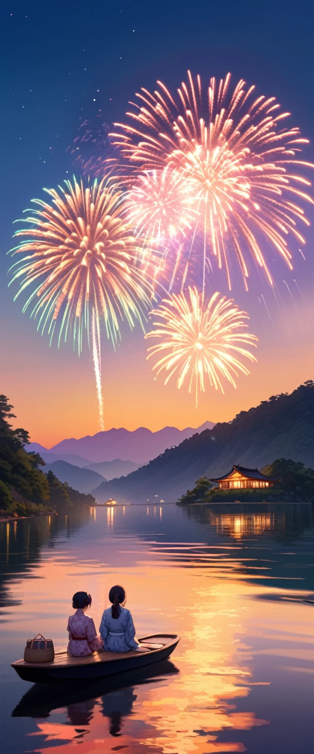 Highest quality、High resolution、Detailed Background、Beautiful face in every detail、Detailed facial expressions、Detailed eyes、Teenage beauty、Highly detailed face、cuteアイメイク、cuteリップメイク、A big smile、smile、cute仕草をする、Lake Biwa、Fireworks display、
We recommend the classic vertical striped yukata。Refreshing impression、Choosing a bright color for your obi will enhance the atmosphere.、Red or blue、Yellow is popular、
The lightweight design of these sandals makes them easy to walk in and makes your feet look neat.、It's also a good idea to pay attention to the use of accessories such as drawstring bags.、
The festive braided arrangement is adorable.、It's also nice to express your individuality with gorgeous decorations.、
We recommend hairstyles that are easy to move around in, such as loose buns or half-up styles.、
びわ湖Fireworks display、Lake Biwaの水面を舞台に花火が打ち上げられます、The view of the fireworks reflected on the lake surface is spectacular and makes this a popular viewing spot.、cute