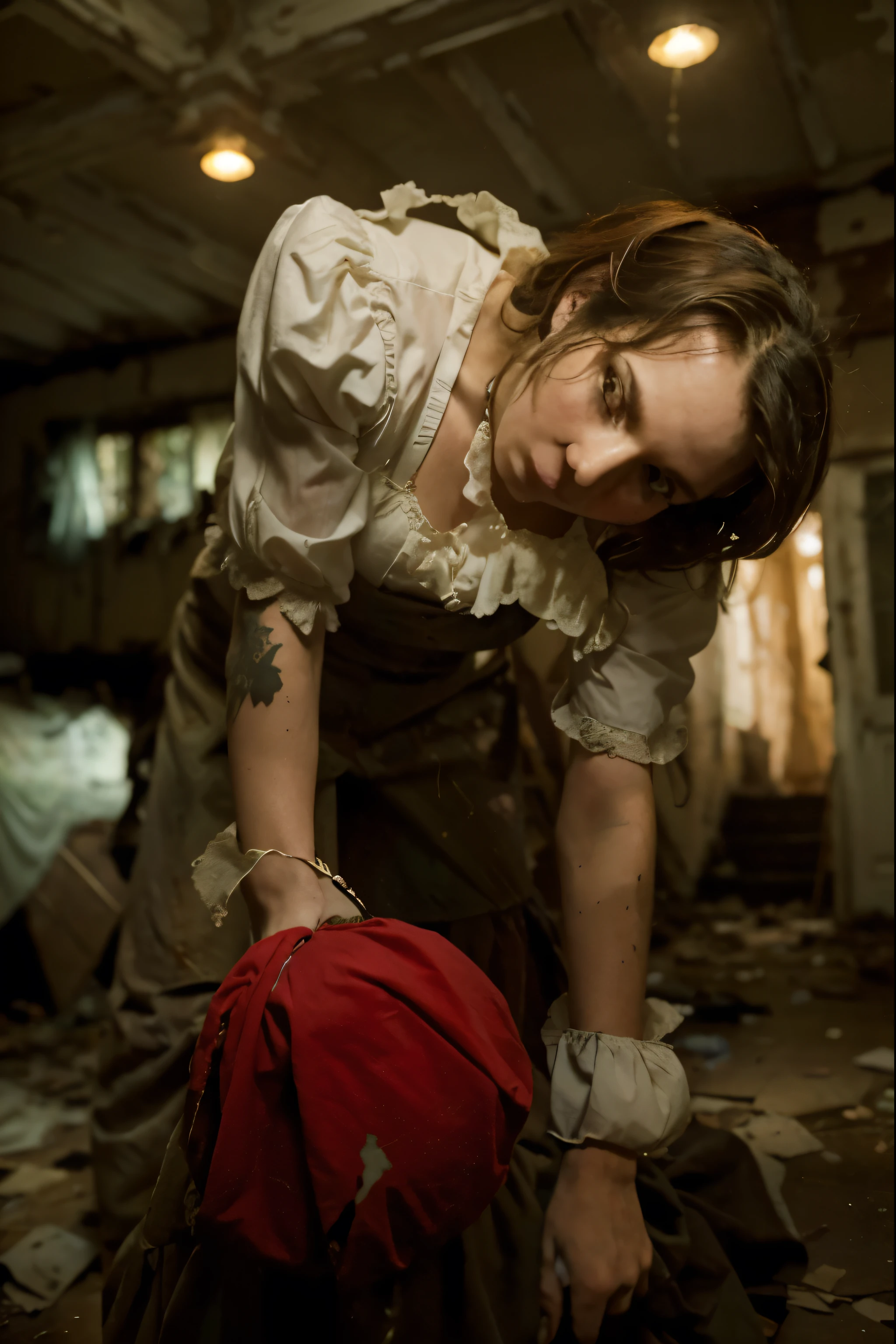 (Best quality, 8k, 32k, Masterpiece, UHD:1.2), "Transform the scene into the eerie and dilapidated setting of the house on 29 Neibolt Street from the movie 'IT.' Picture an old, abandoned Victorian-style house with a dark, sinister atmosphere. The exterior is covered in weathered, peeling paint and overgrown with ivy and weeds, giving it a haunted appearance. Broken windows and sagging porch beams add to the house's decrepit look.
The front yard is littered with debris, overgrown grass, and scattered leaves, creating a neglected and foreboding environment. A rusty, creaky gate swings open slowly, leading to the cracked and uneven pathway that winds towards the ominous front door. The door itself is slightly ajar, revealing a glimpse of darkness within.
Inside, the house is even more unsettling. The walls are covered in faded, peeling wallpaper, and the floors creak with every step. Dust and cobwebs cover every surface, and broken furniture is scattered throughout the rooms. The air is thick with a sense of dread and decay.
In the living room, an old, tattered couch sits beneath a broken window, casting eerie shadows on the floor. A staircase leads to the upper floors, each step echoing ominously in the empty house. The basement door stands slightly open, hinting at the horrors that lie below.
The overall ambiance is one of fear and abandonment, capturing the terrifying essence of the house on 29 Neibolt Street from 'IT.' The setting should evoke a sense of unease and suspense, as if something sinister is lurking just out of sight."