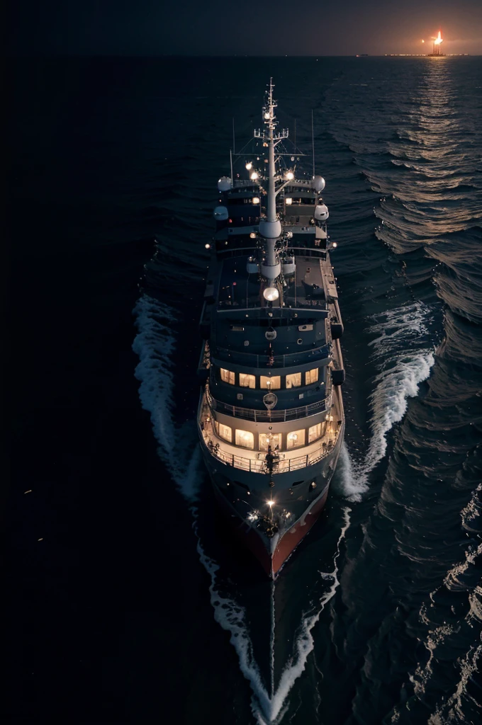 Ship at night with navigation light