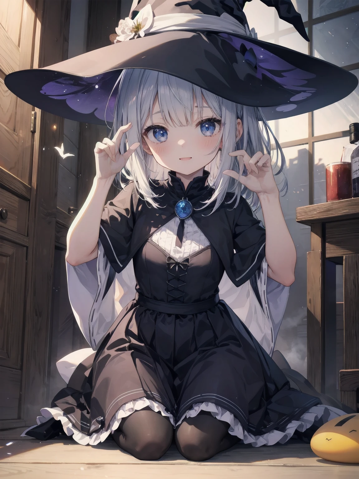 masterpiece, best quality, 1 girl, solo, large , red eyes, nervous smile, blunt bangs, brond hair, short hair, cute witch, witch hat, ancient magic world, fantasy world, povfellatio,1boy,penis ,s, penisv, penienis , penis is , penpenis , ペニスを握りないる