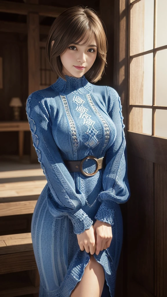 (masterpiece, Highest quality, Super detailed, Best Shadow:1.2), High resolution, ((Cinematic Light)), Hyper Detail, Dramatic Light, Intricate details, Dynamic Angle, (Highly detailed CG Unity 8k wallpaper:1.2), Shyness,
((masterpiece)), (Super detailed), (Highly detailed Unity 8k wallpaper), (Realistic Skin), (Realistic photos, Realistic, Photorealistic), Beautiful Japanese Women, (Blue knitted dress:1.4), Beautiful Hair,Brown Hair, short hair,Beautiful Face, Delicate and beautiful eyes, smile,Beautiful feet, See through,Cowboy Shot