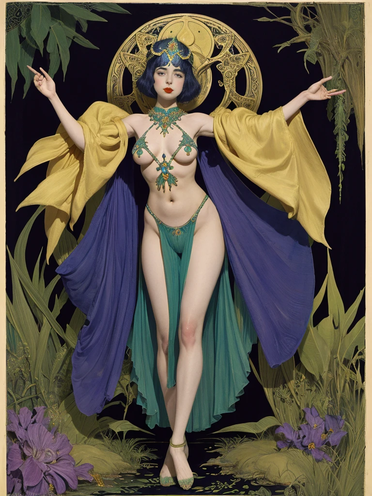 psychedelic ornate full body nudé Riley Reid symbolist artwork by Virginia Frances Sterrett