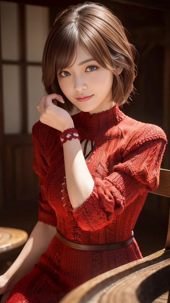 (masterpiece, Highest quality, Super detailed, Best Shadow:1.2), High resolution, ((Cinematic Light)), Hyper Detail, Dramatic Light, Intricate details, Dynamic Angle, (Highly detailed CG Unity 8k wallpaper:1.2), Shyness,
((masterpiece)), (Super detailed), (Highly detailed Unity 8k wallpaper), (Realistic Skin), (Realistic photos, Realistic, Photorealistic), Beautiful Japanese Women, (Red knitted dress:1.4), Beautiful Hair,Brown Hair, short hair,Beautiful Face, Delicate and beautiful eyes, smile,Beautiful feet, See through,Cowboy Shot