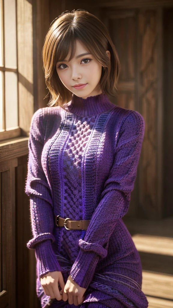 (masterpiece, Highest quality, Super detailed, Best Shadow:1.2), High resolution, ((Cinematic Light)), Hyper Detail, Dramatic Light, Intricate details, Dynamic Angle, (Highly detailed CG Unity 8k wallpaper:1.2), Shyness,
((masterpiece)), (Super detailed), (Highly detailed Unity 8k wallpaper), (Realistic Skin), (Realistic photos, Realistic, Photorealistic), Beautiful Japanese Women, (Purple knit dress:1.4), Beautiful Hair,Brown Hair, short hair,Beautiful Face, Delicate and beautiful eyes, smile,Beautiful feet, See through,Cowboy Shot