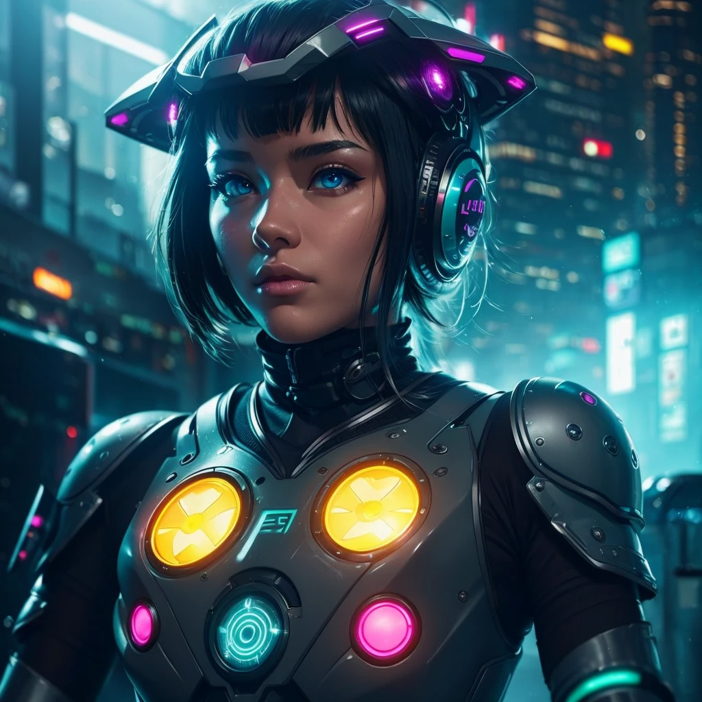 Cyber Girl, solo, 1girl, cyber implant, cyber glass, (BOKEH) dreamy cyberpunk background, engaging perspective, captivating gaze, (deep, immersive) steam ambiance, (artistically) blurred foreground, mist, (secretive), best quality, anomaticaly correct, 4k, 8k