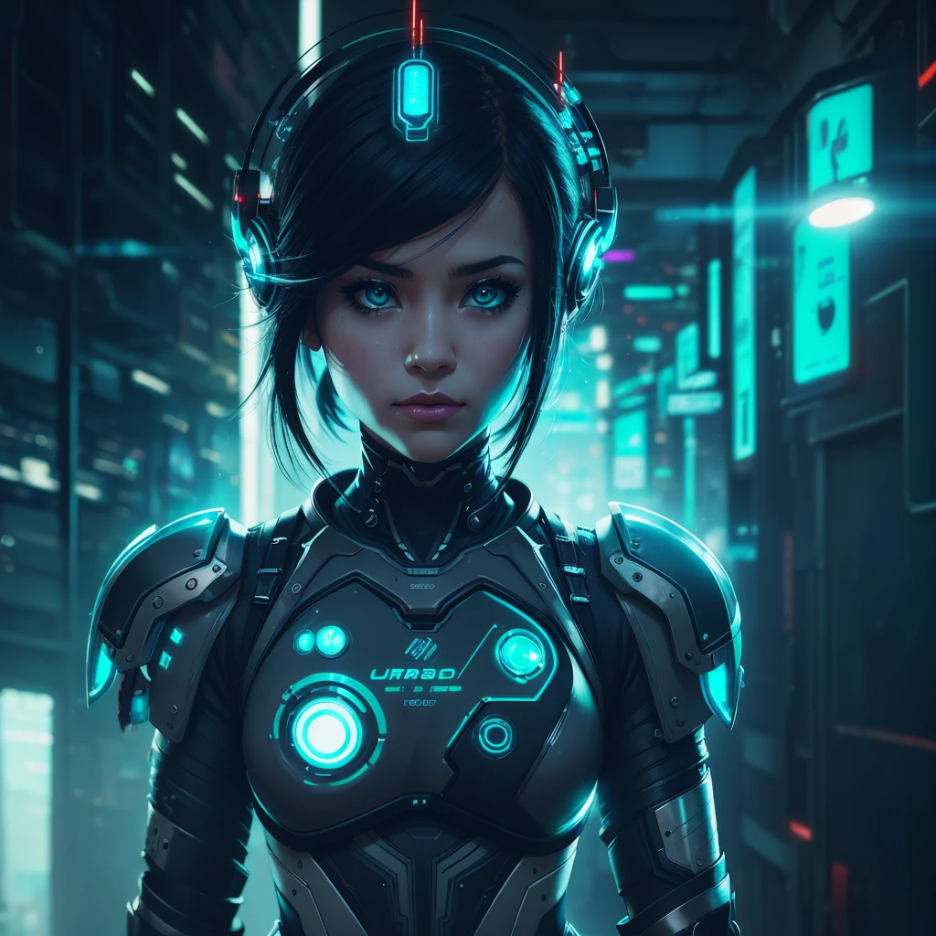 Cyber Girl, solo, 1girl, cyber implant, cyber glass, (BOKEH) dreamy cyberpunk background, engaging perspective, captivating gaze, (deep, immersive) steam ambiance, (artistically) blurred foreground, mist, (secretive), best quality, anomaticaly correct, 4k, 8k