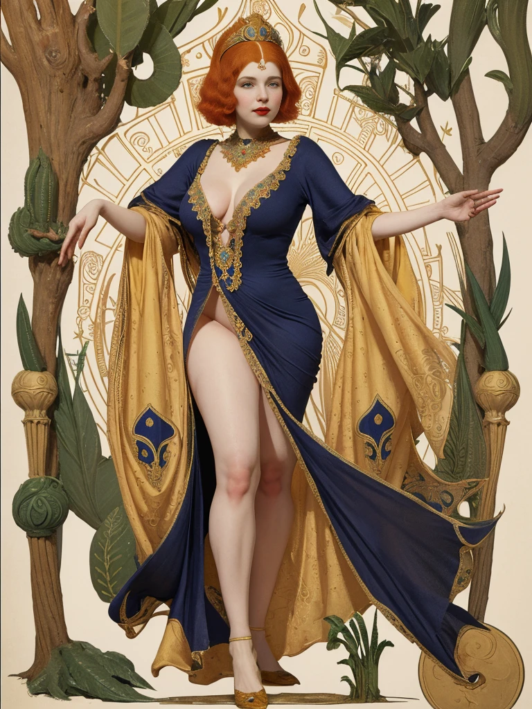 psychedelic ornate full body nudé curvy redhead woman symbolist artwork by Virginia Frances Sterrett