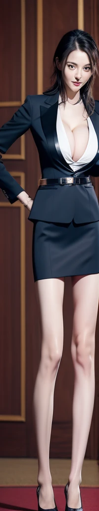 Thigh garter, Full body shot, smile, (((large breasts, deep cleavage))) , kglamour_magv2, race_queen dressed in navy blue retro Prosecutor uniform, (steampunk background:.4), masterpiece, breathtaking, dramatic composition, ultra realistic, 100mm, Fujifilm XT3, Canon50 DSLR, sharp focus, hyperrealism, highly detailed, crisp edges, micro skirt, very slim body, nsfw,