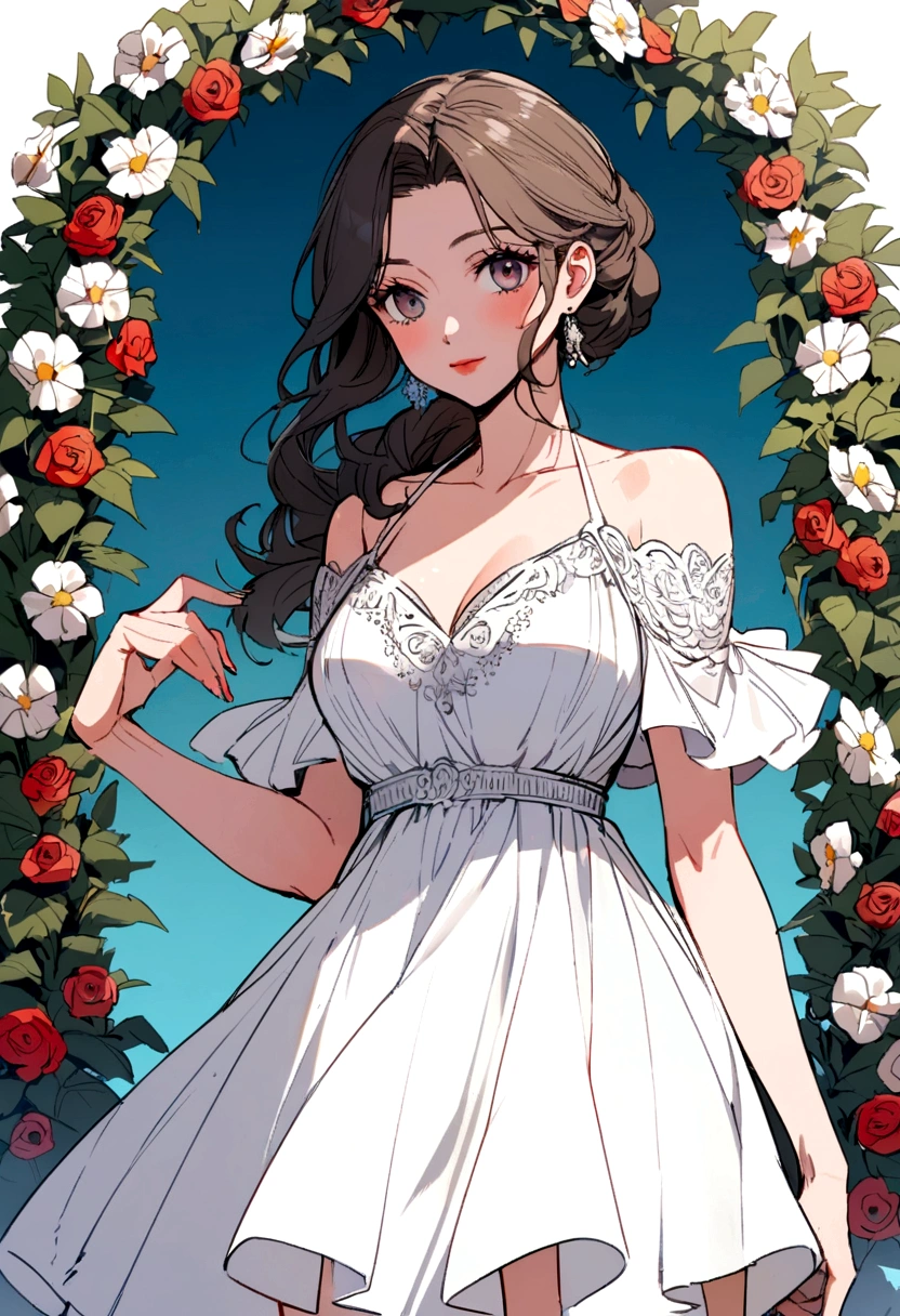 a beautiful woman, holiday dress, summer dress, flowers. italian woman