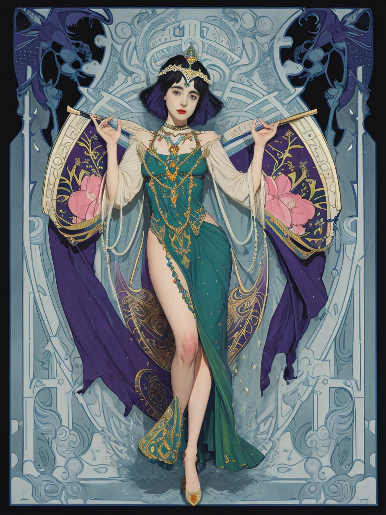 theatre poster 1woman, pastel colours 1960's psychedelic poster nude full body unclothéd shorthair Stoya pastelgoth beauty woman (highly detailed) (darren grealish)tomer hanuka (alphonse Mucha) Petra Collins indian matchbox art, decals typography and stickers jugendstil psychedelia,
Expressive