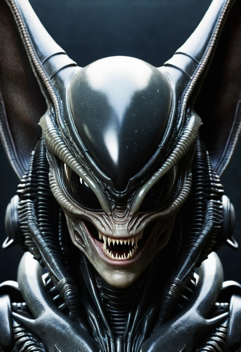 (((Extreme close-up Xenomorph Alien the eighth passenger (((Gremlins bat ears))) front images color images Splash Xenomorph Alien the eighth passenger (((Gremlins bat ears))) Front Images)))