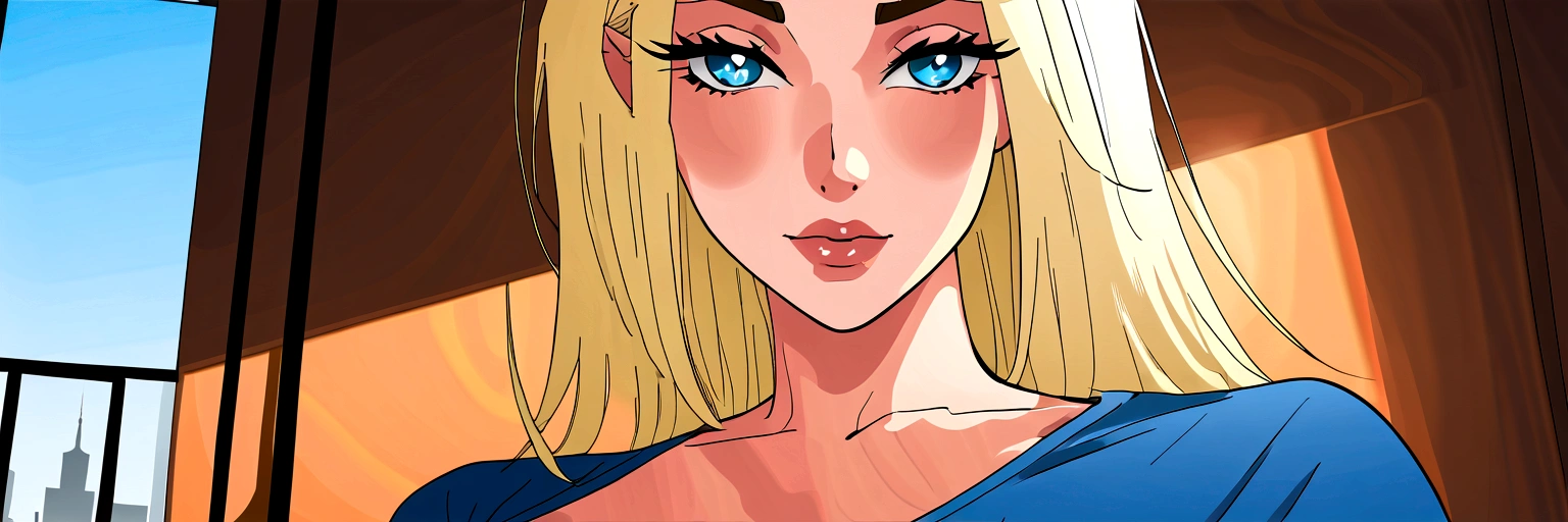 1girl, solo,  blonde hair blue eyes crop top selfie  sexy girl