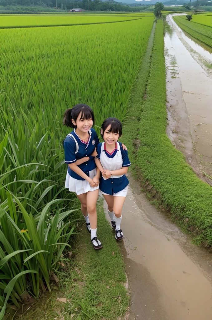 Anime Girls
A road surrounded by rice fields Smiling, wearing a uniform, short hair, hands clasped behind her back