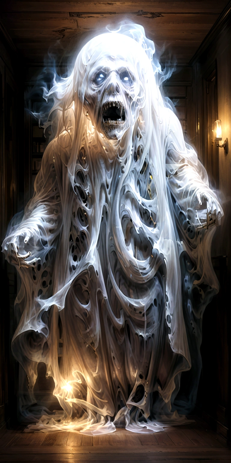 A drawing of a very terrifying and grotesque ghost