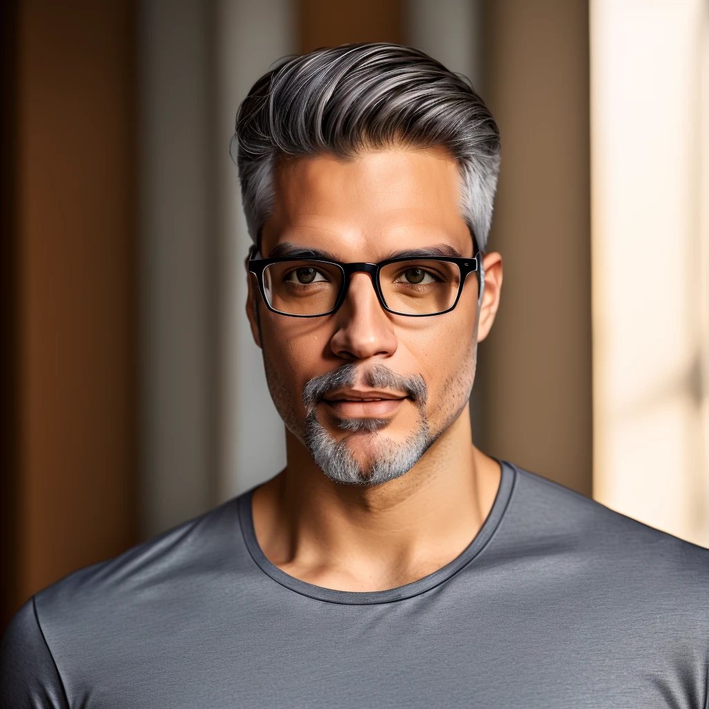 Man in glasses and gray shirt posing for photo, frontal image, profile picture with headshot, accurate detailed face, clear symmetrical face, looking directly at the camera, high-quality portrait, professional profile photo, typical cryptocurrency nerd, with accurate face, nft portrait, man with glasses, with nerdy glasses and a goatee, powder Nándor Katona