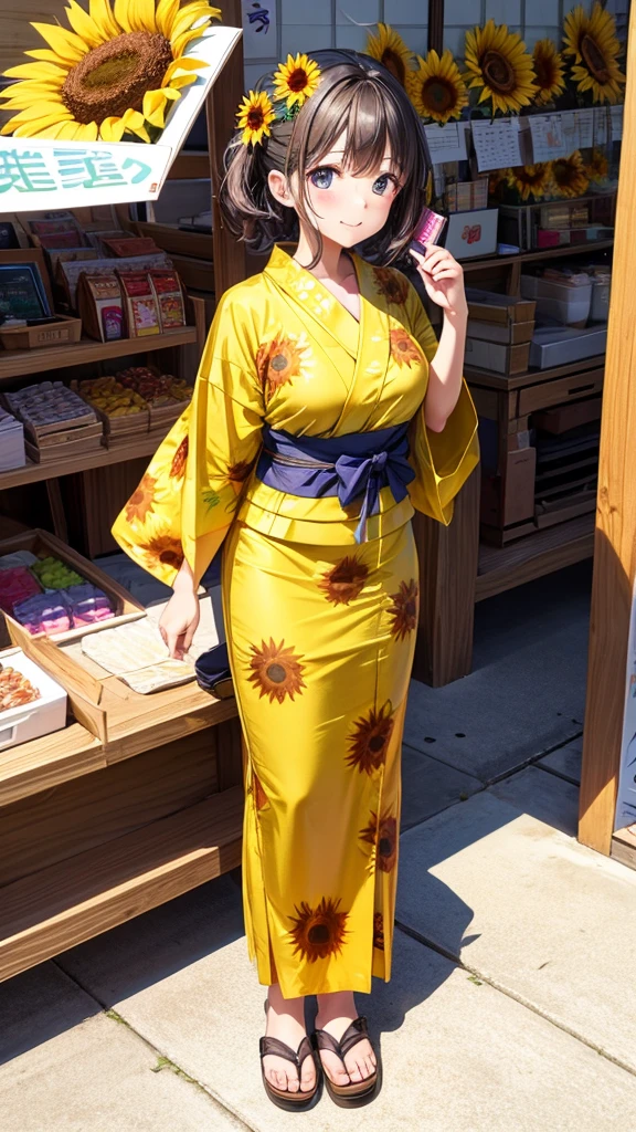 Sunflower yukata Cute Girls stall fan