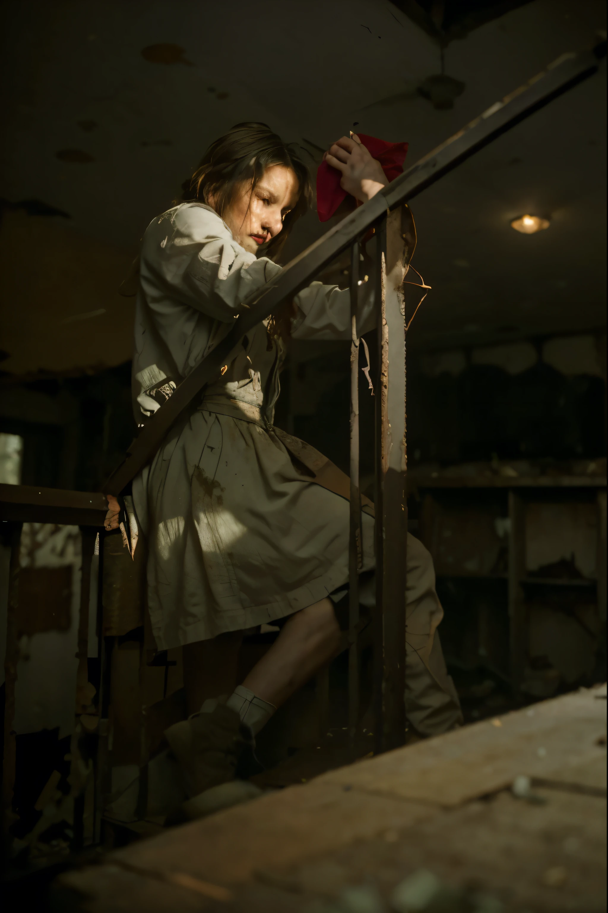 (Best quality, 8k, 32k, Masterpiece, UHD:1.2), "Transform the scene into the eerie and dilapidated setting of the house on 29 Neibolt Street from the movie 'IT.' Picture an old, abandoned Victorian-style house with a dark, sinister atmosphere. The exterior is covered in weathered, peeling paint and overgrown with ivy and weeds, giving it a haunted appearance. Broken windows and sagging porch beams add to the house's decrepit look.
The front yard is littered with debris, overgrown grass, and scattered leaves, creating a neglected and foreboding environment. A rusty, creaky gate swings open slowly, leading to the cracked and uneven pathway that winds towards the ominous front door. The door itself is slightly ajar, revealing a glimpse of darkness within.
Inside, the house is even more unsettling. The walls are covered in faded, peeling wallpaper, and the floors creak with every step. Dust and cobwebs cover every surface, and broken furniture is scattered throughout the rooms. The air is thick with a sense of dread and decay.
In the living room, an old, tattered couch sits beneath a broken window, casting eerie shadows on the floor. A staircase leads to the upper floors, each step echoing ominously in the empty house. The basement door stands slightly open, hinting at the horrors that lie below. ((staircase)) ((stairs))
The overall ambiance is one of fear and abandonment, capturing the terrifying essence of the house on 29 Neibolt Street from 'IT.' The setting should evoke a sense of unease and suspense, as if something sinister is lurking just out of sight."