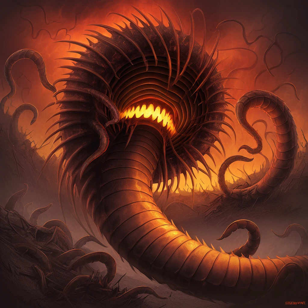 screaming worm in apocalyptic art style