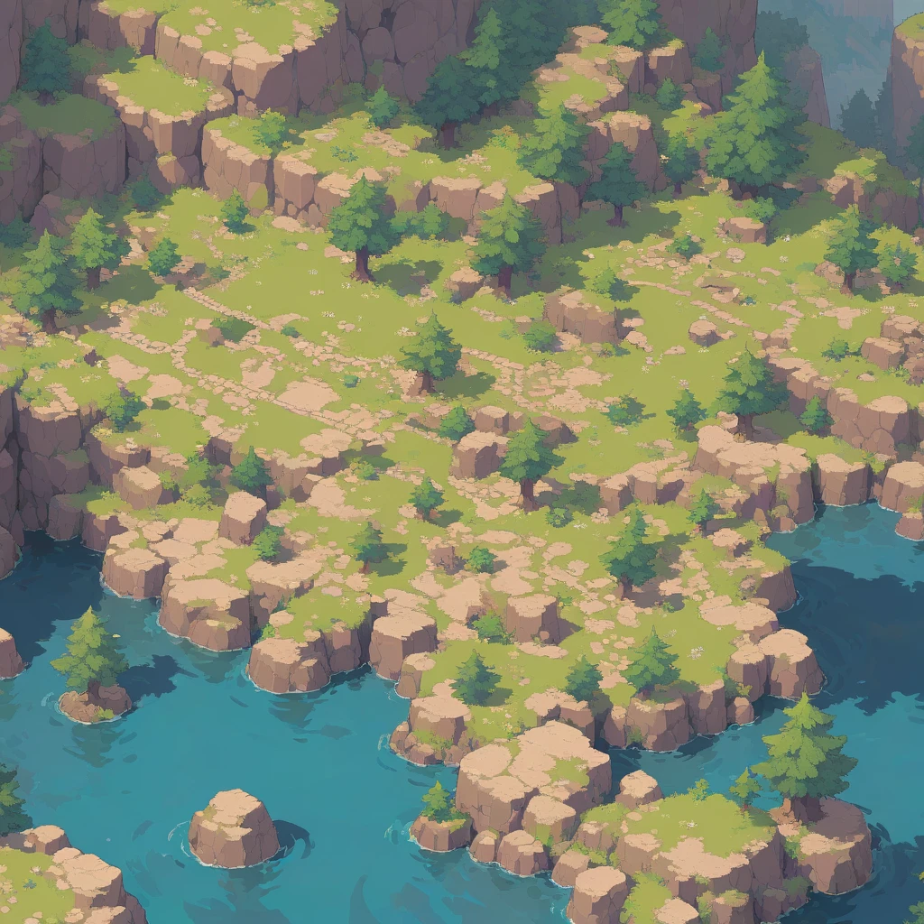 retro video game style,pixelated, vibrant pastel colors,8-bit characters,blocky shapes,sharp lines,detailed shading,classic gaming vibe,nostalgic atmosphere,classic arcade games,masterpiece:1.2,ultra-detailed,illustration style, 2d texture, stone texture, 4 k seamless mud texture, video game texture, dirt texture, tileset, game tiles, grass, 3/4th perspective trees, 3/4th perspective tileable rock texture, 3/4th perspective tileable cliff formations, tileable trees, topdown view, game texture, game art, tileable texture, very detailed cliff texture, intricate stones, top down view, 3/4th perspective