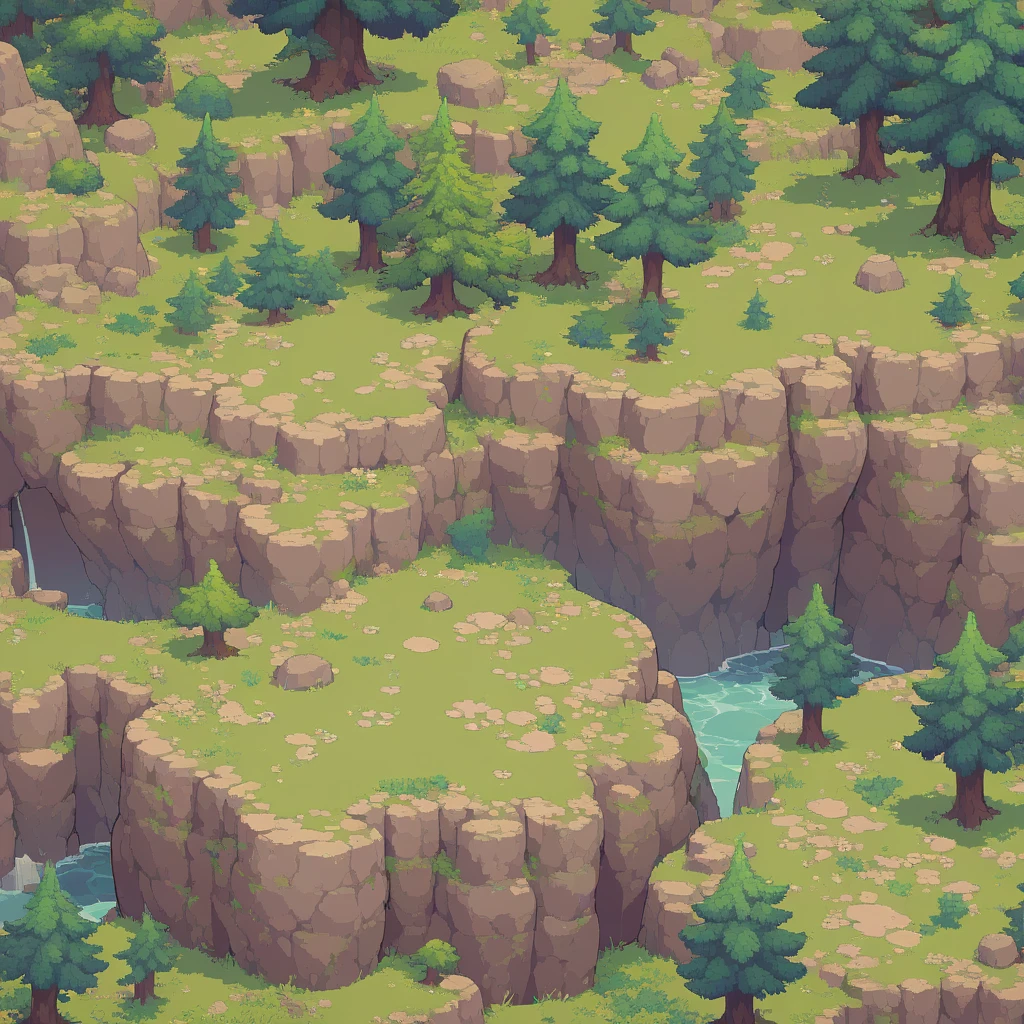 retro video game style,pixelated, vibrant pastel colors,8-bit characters,blocky shapes,sharp lines,detailed shading,classic gaming vibe,nostalgic atmosphere,classic arcade games,masterpiece:1.2,ultra-detailed,illustration style, 2d texture, stone texture, 4 k seamless mud texture, video game texture, dirt texture, tileset, game tiles, grass, 3/4th perspective trees, 3/4th perspective tileable rock texture, 3/4th perspective tileable cliff formations, tileable trees, topdown view, game texture, game art, tileable texture, very detailed cliff texture, intricate stones, top down view, 3/4th perspective