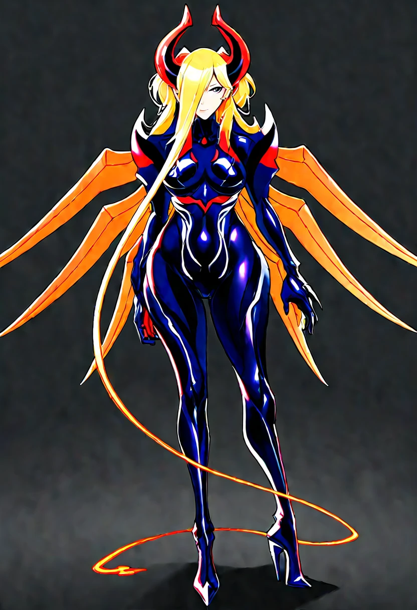 Full-body concept art, 1 woman,A figure fused with a dragon, witch blade motivism, evil fall, symbiote skin, Blood vessels floating all over the body, full body suit, enemy woman, bio full skin suit, high image quality, real, high detail, 16K, purple gloves, renamon bodysuit, fortified suit, glossy, digimon, goddess, mature female, mistress, fox mask, masterpiece, more_details:-1, more_details:0, more_details:0.5, more_details:1, more_details:1.5