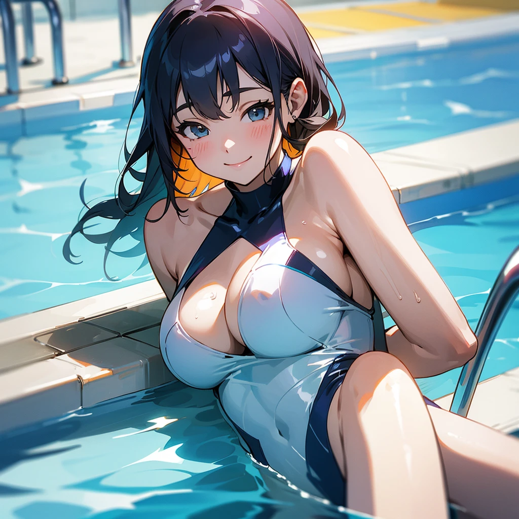 Pool、Swimwear、On the way out of the water、Upper Body、Large Breasts、smile
