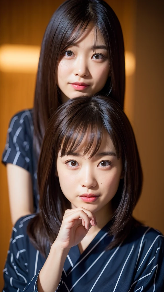 (night:1.7), East Asian architecture, 1 Female,sit on tatami, Brunette color hair,(Hair between the eyes), Lip flap, ,beautiful fingers,beautiful long legs,beautifulボディ,Cute Nose,beautiful character design,Perfect Eyes,完璧なface,View your viewers,(笑face:0.3),Official Art,Very detailed CG Unity 8K wallpaper,Perfect lighting, 超High resolution, Hmph, High resolution, The background is blurred, Bokeh:1.2, (beautiful_face:1.5),(8K,RAW Photos, 、Relax in a Japanese Inn、背景は温泉宿のnightの露天風呂 (Girls are not test subjects:1.3) (Hair after bath:1.3),(Wet hair:1.3) ((Girls are not test subjects:1.2))((広いnight背景を描く:1.2),,(Yukata doesn't need to be shiny at all.:1.5)),((You don't need a Korean yukata or a Korean hairstyle..:1.5)),((A faithful and realistic reproduction of a genuine Japanese-made yukata:1.5))((Light Pink Band:1.3)),((The background is the living room、nightに, 宿の広くてbeautiful庭園を見渡す..:1.3)),((8th Grade))、((Light Pink Band:1.5)) ((beautiful shiny straight short long:1.5)) 16 years old、((beautiful shiny straight short long:1.5))((Pink Band))、((The color of the yukata is pink:1.3),(Faithfully and realistically reproduce the obi of a yukata:1.3) ((A faithful and realistic reproduction of a genuine Japanese-made yukata:1.5)),Depth、Night Hostel (外からはbeautiful夕日が見えます.:1.3) 16 years old、