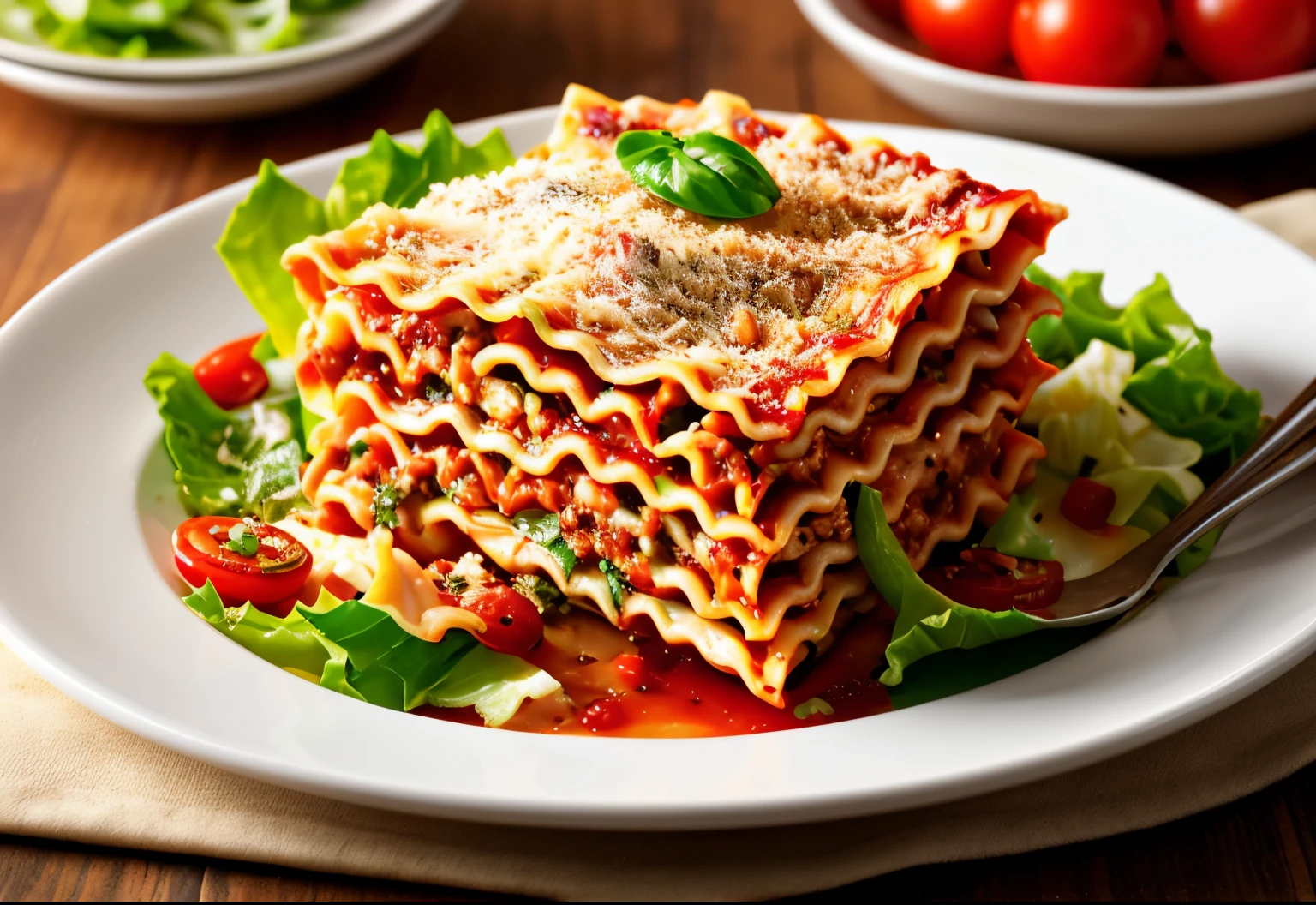 Lasagna with salad